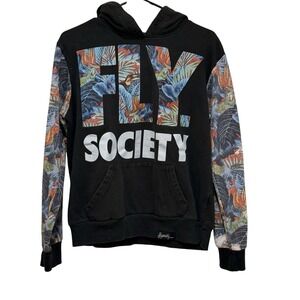 Distressed Fly Society Tropical Parrot Hoodie Men's M Skater Street Grunge